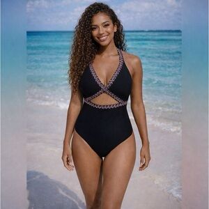 Black Cut-Out 1-Piece Detailed Bathing Suit - NWT